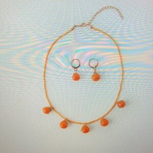 Orange Beaded Necklace and Earring Set